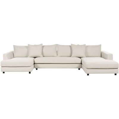 Beliani Ecksofa Hellbeige Polyesterbezug Modern U-Form 5-Sitzer mit Hockern - Ecksofa Beliani Ecksofa Hellbeige Polyesterbezug Modern U-Form 5-Sitzer mit Hockern - Ecksofa