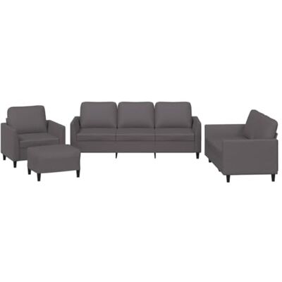 vidaXL 4-TLG. Sofagarnitur mit Kissen Grau Kunstleder vidaXL 4-TLG. Sofagarnitur mit Kissen Grau Kunstleder