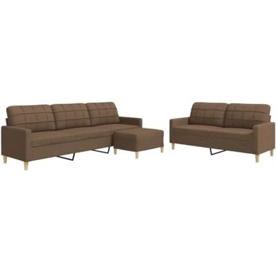 vidaXL 3-TLG. Sofagarnitur mit Fußhocker Braun Stoff vidaXL 3-TLG. Sofagarnitur mit Fußhocker Braun Stoff