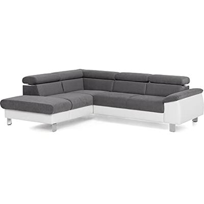 Mivano Ecksofa Micky mit Ottomane / Eckcouch mit Bettfunktion, kleinem Bettkasten und Kopfteilverstellung / 249 x 72 x 207 / Mikrofaser/Kunstleder, Grau/Weiß Mivano Ecksofa Micky mit Ottomane / Eckcouch mit Bettfunktion, kleinem Bettkasten und Kopfteilverstellung / 249 x 72 x 207 / Mikrofaser/Kunstleder, Grau/Weiß