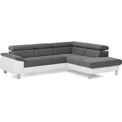 Mivano Ecksofa Micky mit Ottomane / Eckcouch mit Bettfunktion, kleinem Bettkasten und Kopfteilverstellung / 249 x 72 x 207 / Mikrofaser/Kunstleder, Grau/Weiß Mivano Ecksofa Micky mit Ottomane / Eckcouch mit Bettfunktion, kleinem Bettkasten und Kopfteilverstellung / 249 x 72 x 207 / Mikrofaser/Kunstleder, Grau/Weiß