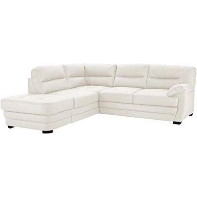 Mivano Ecksofa Royale / Zeitloses Schlafsofa in L-Form mit Bettfunktion, Stauraum, Ottomane und hohen Rückenlehnen / 246 x 90 x 230 / Lederoptik, weiß Mivano Ecksofa Royale / Zeitloses Schlafsofa in L-Form mit Bettfunktion, Stauraum, Ottomane und hohen Rückenlehnen / 246 x 90 x 230 / Lederoptik, weiß