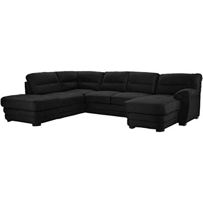 Mivano Wohnlandschaft Royale, Zeitloses Schlafsofa in U-Form mit Bettfunktion, Stauraum und hohen Rückenlehnen, 316 x 90 x 230, Mikrofaser, schwarz Mivano Wohnlandschaft Royale, Zeitloses Schlafsofa in U-Form mit Bettfunktion, Stauraum und hohen Rückenlehnen, 316 x 90 x 230, Mikrofaser, schwarz