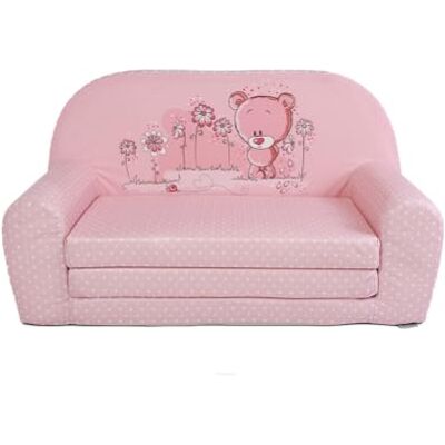 FORTISLINE Kindersofa MINI ausklappbar 78 x 40 x 45 cm Kindercouch aus Mikrofaser mit Liegefläche 104 cm, abnehmbarem waschbarem Bezug, Oeko-TEX Standard 100 Rosa Teddybär-Motiv FORTISLINE Kindersofa MINI ausklappbar 78 x 40 x 45 cm Kindercouch aus Mikrofaser mit Liegefläche 104 cm, abnehmbarem waschbarem Bezug, Oeko-TEX Standard 100 Rosa Teddybär-Motiv