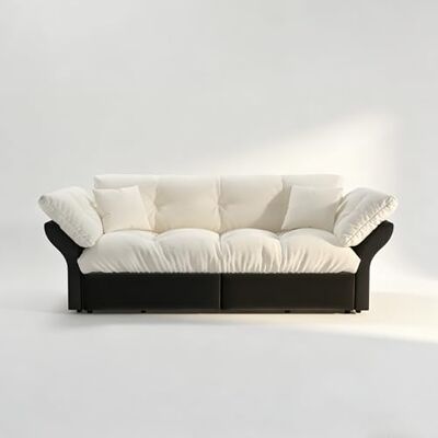 NJLyuhome 3-in-1 Schlafsofa mit Tufting, 190 cm Queen-Size Ausziehsofa, multifunktionales Sofa-Bett mit 2 weichen Kissen, Veloursbezug in Beige/Weiß – konvertierbares Tagesbett für Gäste, Wohnzimmer, Home-Offic NJLyuhome 3-in-1 Schlafsofa mit Tufting, 190 cm Queen-Size Ausziehsofa, multifunktionales Sofa-Bett mit 2 weichen Kissen, Veloursbezug in Beige/Weiß – konvertierbares Tagesbett für Gäste, Wohnzimmer, Home-Offic
