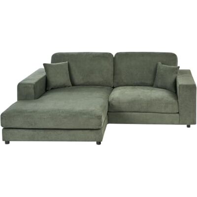 Beliani 3-Sitzer Ecksofa L-förmig grün mit Chaiselongue rechts 2 Dekokissen Lofoten Beliani 3-Sitzer Ecksofa L-förmig grün mit Chaiselongue rechts 2 Dekokissen Lofoten
