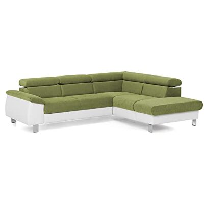Mivano Ecksofa Micky mit Ottomane / Eckcouch mit Bettfunktion, kleinem Bettkasten und Kopfteilverstellung / 249 x 72 x 207 / Mikrofaser/Kunstleder, Grün/Weiß Mivano Ecksofa Micky mit Ottomane / Eckcouch mit Bettfunktion, kleinem Bettkasten und Kopfteilverstellung / 249 x 72 x 207 / Mikrofaser/Kunstleder, Grün/Weiß