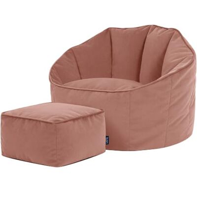 Icon Rosa Samt Lounge Sessel mit Hocker - Sitzsack-Sessel Icon Rosa Samt Lounge Sessel mit Hocker - Sitzsack-Sessel