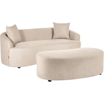 Beliani 2-Sitzer Sofa mit Ottomane Stoff beige gepolstert oval geschwungen modern organische Form Amal Beliani 2-Sitzer Sofa mit Ottomane Stoff beige gepolstert oval geschwungen modern organische Form Amal