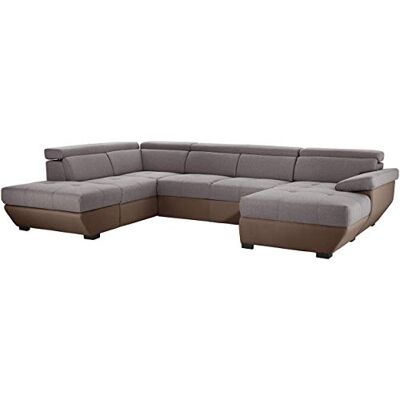 Mivano Wohnlandschaft Speedway, Modernes U-Form-Schlafsofa mit Stauraum und verstellbaren Kopfstützen, 332 x 79 x 222, Zweifarbiger Bezug, Grau/Braun Mivano Wohnlandschaft Speedway, Modernes U-Form-Schlafsofa mit Stauraum und verstellbaren Kopfstützen, 332 x 79 x 222, Zweifarbiger Bezug, Grau/Braun