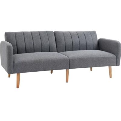 HOMCOM Schlafsofa Verstellbare Rückenlehne Holzbeine 173x75x73cm Grau 2-Sitzer Sofa mit Schlaffunktion, Dick Gepolsterte Couch, Armlehne, Schlafcouch, Wohnzimmer, Gästezimmer HOMCOM Schlafsofa Verstellbare Rückenlehne Holzbeine 173x75x73cm Grau 2-Sitzer Sofa mit Schlaffunktion, Dick Gepolsterte Couch, Armlehne, Schlafcouch, Wohnzimmer, Gästezimmer