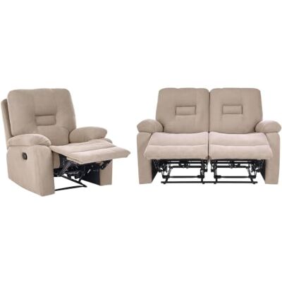 Beliani 3-Sitzer Sofa Set mit Liegefunktion Stoff taupe manuell verstellbar Bergen Beliani 3-Sitzer Sofa Set mit Liegefunktion Stoff taupe manuell verstellbar Bergen
