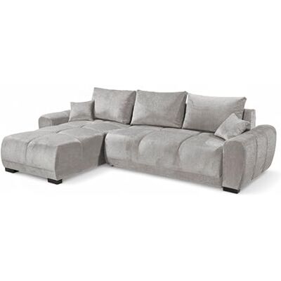 Stella Trading Dexter Ecksofa mit Schlaffunktion, Silber Moderne Eckcouch in L-Form mit Bettkasten für Ihr Wohnzimmer 294 x 91 x 183 cm (B/H/T) Stella Trading Dexter Ecksofa mit Schlaffunktion, Silber Moderne Eckcouch in L-Form mit Bettkasten für Ihr Wohnzimmer 294 x 91 x 183 cm (B/H/T)