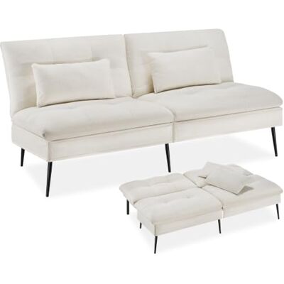 tectake ® Schlafsofa, 3in1, 3-Sitzer, 6-Fach verstellbare Rückenlehne Relaxliege und Gästebett, 175 cm breit, Belastbarkeit 300 kg, dicke Polsterung, 2 extra Kissen, Stahlgestell, creme-weiß tectake ® Schlafsofa, 3in1, 3-Sitzer, 6-Fach verstellbare Rückenlehne Relaxliege und Gästebett, 175 cm breit, Belastbarkeit 300 kg, dicke Polsterung, 2 extra Kissen, Stahlgestell, creme-weiß