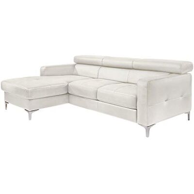 Mivano Ecksofa Sammy, Eckcouch in Lederoptik mit verstellbaren Kopfstützen und moderner Steppung, 227 x 74 x 187, Lederimitat, weiß Mivano Ecksofa Sammy, Eckcouch in Lederoptik mit verstellbaren Kopfstützen und moderner Steppung, 227 x 74 x 187, Lederimitat, weiß