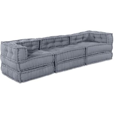 vidaXL - Pouffe set - Grau - Baumwolle - Pouffe set vidaXL - Pouffe set - Grau - Baumwolle - Pouffe set