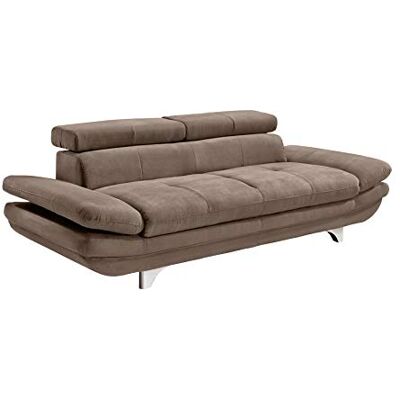 Mivano 3er-Sofa Enterprise / Dreisitzer-Couch mit verstellbaren Kopfstützen und Armlehnen / 233 x 72 x 104 / Mikrofaser-Bezug, hellbraun Mivano 3er-Sofa Enterprise / Dreisitzer-Couch mit verstellbaren Kopfstützen und Armlehnen / 233 x 72 x 104 / Mikrofaser-Bezug, hellbraun