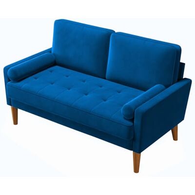 Vesgantti Sofa 2-Sitzer, Samt Kleines Sofa, Blau, 121 * 77 * 87 cm Kleines Sofa für kleine Räume, Mid-Century-Modern-2-Sitzer, einfach zu montierendes Sofa für Wohnzimmer und Schlafzimmer Vesgantti Sofa 2-Sitzer, Samt Kleines Sofa, Blau, 121 * 77 * 87 cm Kleines Sofa für kleine Räume, Mid-Century-Modern-2-Sitzer, einfach zu montierendes Sofa für Wohnzimmer und Schlafzimmer