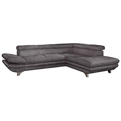 Mivano Ecksofa Enterprise / Trendige Eckcouch in L-Form mit Ottomane rechts / Kopfstützen und Armteil verstellbar / 277 x 75 x 238 / Mikrofaser: dunkelgrau Mivano Ecksofa Enterprise / Trendige Eckcouch in L-Form mit Ottomane rechts / Kopfstützen und Armteil verstellbar / 277 x 75 x 238 / Mikrofaser: dunkelgrau