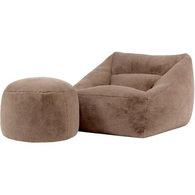 Icon Natalia Kunstfell Sitzsack Sessel und Hocker mit Füllung, Braun Icon Natalia Kunstfell Sitzsack Sessel und Hocker mit Füllung, Braun