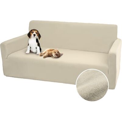 Comart Sofabezug Bright – elastischer Sofabezug mit Armlehnen – Sofabezug aus Polyester – Kratzfest – schmutzabweisend – maschinenwaschbar – rutschfest – Creme – 4-Sitzer-Sofa Comart Sofabezug Bright – elastischer Sofabezug mit Armlehnen – Sofabezug aus Polyester – Kratzfest – schmutzabweisend – maschinenwaschbar – rutschfest – Creme – 4-Sitzer-Sofa
