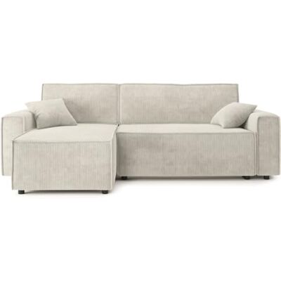 BAÏTA Ecksofa, ausziehbar, Mira 4-Sitzer, Cordstoff, Beige BAÏTA Ecksofa, ausziehbar, Mira 4-Sitzer, Cordstoff, Beige