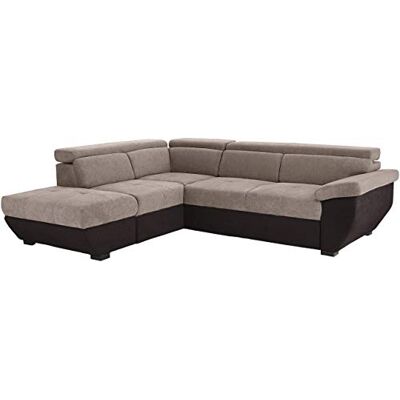 Mivano Ecksofa Speedway / Moderne Couch in L-Form mit verstellbaren Kopfstützen und Ottomane / 262 x 79 x 224 / Zweifarbiger Bezug, elephant/mud Mivano Ecksofa Speedway / Moderne Couch in L-Form mit verstellbaren Kopfstützen und Ottomane / 262 x 79 x 224 / Zweifarbiger Bezug, elephant/mud