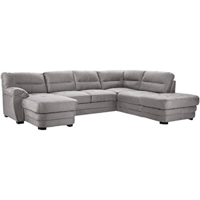 Mivano Wohnlandschaft Royale, Zeitloses Bettsofa in U-Form mit Schlaffunktion, kleinem Bettkasten und hohen Rückenlehnen, 316 x 90 x 230, Mikrofaser, grau Mivano Wohnlandschaft Royale, Zeitloses Bettsofa in U-Form mit Schlaffunktion, kleinem Bettkasten und hohen Rückenlehnen, 316 x 90 x 230, Mikrofaser, grau