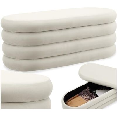 tectake ® Sitzbank mit Stauraum, Sitzhocker, Hocker mit Stauraum, Pouf, Polsterhocker, Sitztruhe, Truhe mit Deckel, Truhenbank mit Stauraum, Möbel Wohnzimmer, 110 x 45 x 42 cm Samtoptik Creme-weiß tectake ® Sitzbank mit Stauraum, Sitzhocker, Hocker mit Stauraum, Pouf, Polsterhocker, Sitztruhe, Truhe mit Deckel, Truhenbank mit Stauraum, Möbel Wohnzimmer, 110 x 45 x 42 cm Samtoptik Creme-weiß