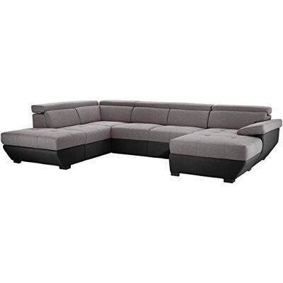 Mivano Wohnlandschaft Speedway, Modernes U-Form-Schlafsofa mit Stauraum und verstellbaren Kopfstützen, 332 x 79 x 222, Zweifarbiger Bezug, Grau/Schwarz Mivano Wohnlandschaft Speedway, Modernes U-Form-Schlafsofa mit Stauraum und verstellbaren Kopfstützen, 332 x 79 x 222, Zweifarbiger Bezug, Grau/Schwarz