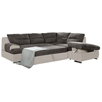 Mivano Schlafsofa Coast / Großes Ecksofa mit Schlaffunktion, Stauraum und Ottomane rechts / 264 x 88 x 217 / Materialmix: Braun/Beige Mivano Schlafsofa Coast / Großes Ecksofa mit Schlaffunktion, Stauraum und Ottomane rechts / 264 x 88 x 217 / Materialmix: Braun/Beige