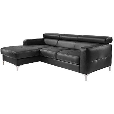 Mivano Ecksofa Sammy, Bettsofa in Lederoptik mit großem Stauraum und verstellbaren Kopfteilen, 227 x 74 x 187, Lederimitat, schwarz Mivano Ecksofa Sammy, Bettsofa in Lederoptik mit großem Stauraum und verstellbaren Kopfteilen, 227 x 74 x 187, Lederimitat, schwarz