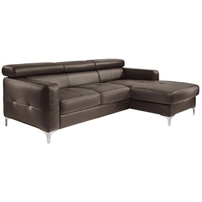 Mivano Ecksofa Sammy, Ledersofa in L-Form mit Kopfteilverstellung und moderner Steppung, 227 x 74 x 187, Kunstleder, dunkelbraun Mivano Ecksofa Sammy, Ledersofa in L-Form mit Kopfteilverstellung und moderner Steppung, 227 x 74 x 187, Kunstleder, dunkelbraun