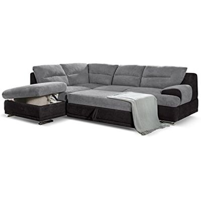 Mivano Schlafsofa Coast / Großes Ecksofa mit Schlaffunktion, Stauraum und Ottomane links / 264 x 88 x 217 / Materialmix: Grau/Schwarz Mivano Schlafsofa Coast / Großes Ecksofa mit Schlaffunktion, Stauraum und Ottomane links / 264 x 88 x 217 / Materialmix: Grau/Schwarz