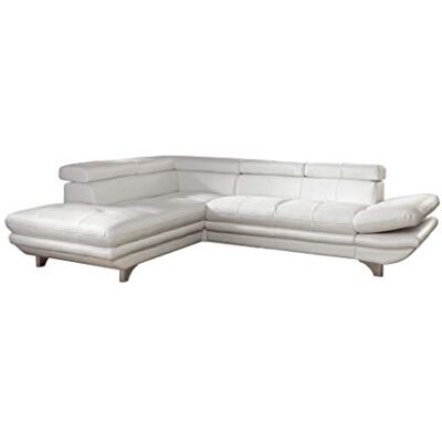 Mivano Ecksofa Enterprise / Trendige Ledercouch in L-Form mit Ottomane links / Kopfstützen und Armteil verstellbar / 277 x 75 x 238 / Kunstleder: weiß Mivano Ecksofa Enterprise / Trendige Ledercouch in L-Form mit Ottomane links / Kopfstützen und Armteil verstellbar / 277 x 75 x 238 / Kunstleder: weiß