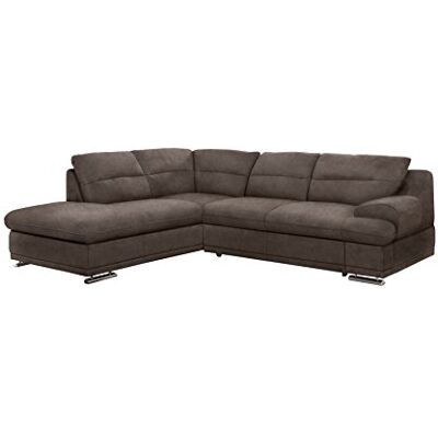 Mivano Ecksofa Coast / Große Sofagarnitur in L-Form mit Ottomane links / 264 x 88 x 217 / Strukturstoff: Dunkelbraun Mivano Ecksofa Coast / Große Sofagarnitur in L-Form mit Ottomane links / 264 x 88 x 217 / Strukturstoff: Dunkelbraun