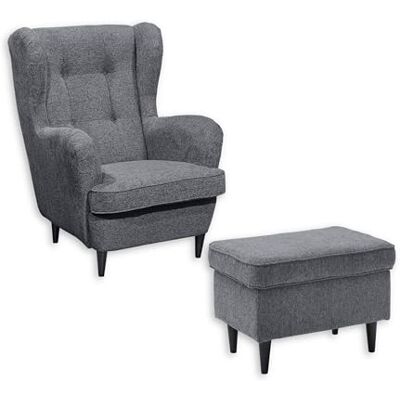 Stella Trading OSKAR Ohrensessel inkl. Fußhocker, Anthrazit Vintage Wohnzimmer Sessel Set mit Massivholz Füßen 78 x 102 x 98 cm (B/H/T) Stella Trading OSKAR Ohrensessel inkl. Fußhocker, Anthrazit Vintage Wohnzimmer Sessel Set mit Massivholz Füßen 78 x 102 x 98 cm (B/H/T)