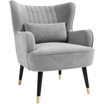 Vesgantti Samt Sessel, Moderne Relaxsessel mit Holzbein, Loungesessel mit Armlehnen, Ohrensessel für Wohnzimmer Schlafzimmer (Hellgrau, Ohne Fußhocker) Vesgantti Samt Sessel, Moderne Relaxsessel mit Holzbein, Loungesessel mit Armlehnen, Ohrensessel für Wohnzimmer Schlafzimmer (Hellgrau, Ohne Fußhocker)