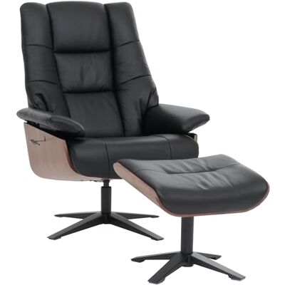 MCA Relaxsessel + Hocker HWC-N57 Holz Echtleder schwarz Fernsehsessel, Liegesessel MCA Relaxsessel + Hocker HWC-N57 Holz Echtleder schwarz Fernsehsessel, Liegesessel