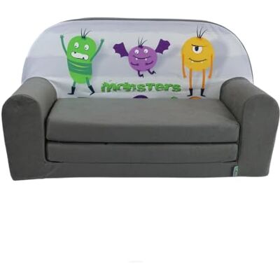 FORTISLINE Kindersofa MINI ausklappbar 78 x 40 x 45 cm Kindercouch aus Mikrofaser mit Liegefläche 104 cm, abnehmbarem waschbarem Bezug, Oeko-TEX Standard 100, Monster FORTISLINE Kindersofa MINI ausklappbar 78 x 40 x 45 cm Kindercouch aus Mikrofaser mit Liegefläche 104 cm, abnehmbarem waschbarem Bezug, Oeko-TEX Standard 100, Monster