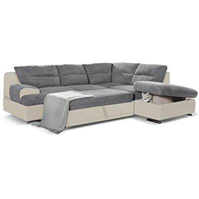 Mivano Schlafsofa Coast / Großes Ecksofa mit Schlaffunktion, Stauraum und Ottomane rechts / 264 x 88 x 217 / Materialmix: Grau/Beige Mivano Schlafsofa Coast / Großes Ecksofa mit Schlaffunktion, Stauraum und Ottomane rechts / 264 x 88 x 217 / Materialmix: Grau/Beige