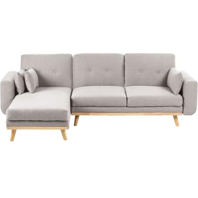 Beliani 3-Sitzer Ecksofa Stoff grau L-Form rechts mit Schlaffunktion 3 Kissen Kaarina Beliani 3-Sitzer Ecksofa Stoff grau L-Form rechts mit Schlaffunktion 3 Kissen Kaarina