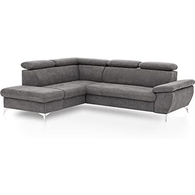 Mivano Eckcouch Gisele / Ecksofa mit Schlaffunktion, Stauraum, Armteilfunktion und Kopfteilverstellung / 256 x 83 x 209 / Velours, Dunkelgrau Mivano Eckcouch Gisele / Ecksofa mit Schlaffunktion, Stauraum, Armteilfunktion und Kopfteilverstellung / 256 x 83 x 209 / Velours, Dunkelgrau