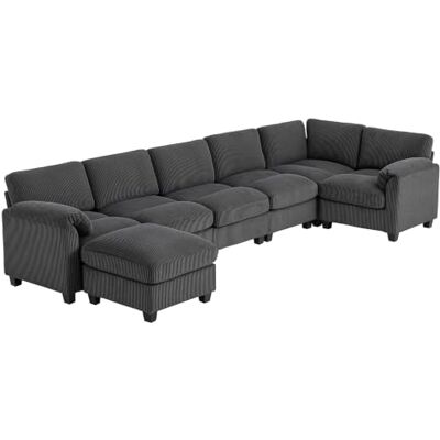 HOMCOM Ecksofa U-Form mit Federpolsterung 292x224 cm Dunkelgrau Sofa Couch, Eckcouch, Dick Gepolsterte Armlehnen, Bewegliche Ottomane, Schlafsofa Wohnlandschaft, Aus Cord HOMCOM Ecksofa U-Form mit Federpolsterung 292x224 cm Dunkelgrau Sofa Couch, Eckcouch, Dick Gepolsterte Armlehnen, Bewegliche Ottomane, Schlafsofa Wohnlandschaft, Aus Cord
