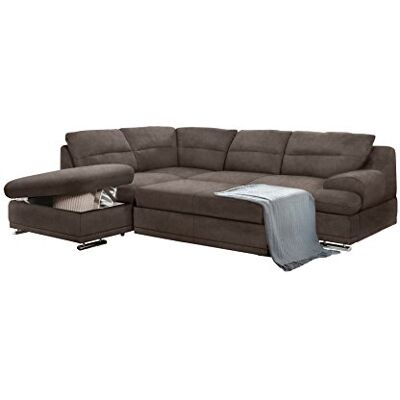 Mivano Schlafsofa Coast / Großes Ecksofa mit Schlaffunktion, Stauraum und Ottomane links / 264 x 88 x 217 / Strukturstoff: Dunkelbraun Mivano Schlafsofa Coast / Großes Ecksofa mit Schlaffunktion, Stauraum und Ottomane links / 264 x 88 x 217 / Strukturstoff: Dunkelbraun