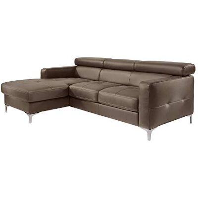 Mivano Ecksofa Sammy, Eckcouch in Lederoptik mit verstellbaren Kopfstützen und moderner Steppung, 227 x 74 x 187, Lederimitat, braun Mivano Ecksofa Sammy, Eckcouch in Lederoptik mit verstellbaren Kopfstützen und moderner Steppung, 227 x 74 x 187, Lederimitat, braun