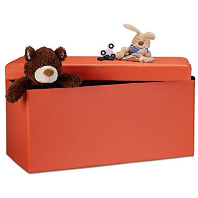 Relaxdays Faltbare Sitzbank 38 x 76 x 38 cm HxBxT, 2-Sitzer m. Stauraum, Kunstleder Sitzhocker 300 kg belastbar, orange Relaxdays Faltbare Sitzbank 38 x 76 x 38 cm HxBxT, 2-Sitzer m. Stauraum, Kunstleder Sitzhocker 300 kg belastbar, orange