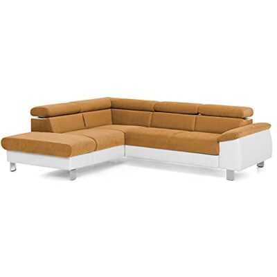 Mivano Ecksofa Micky mit Ottomane / Eckcouch mit Bettfunktion, kleinem Bettkasten und Kopfteilverstellung / 249 x 72 x 207 / Mikrofaser/Kunstleder, Gelb/Weiß Mivano Ecksofa Micky mit Ottomane / Eckcouch mit Bettfunktion, kleinem Bettkasten und Kopfteilverstellung / 249 x 72 x 207 / Mikrofaser/Kunstleder, Gelb/Weiß