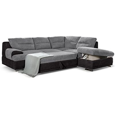 Mivano Schlafsofa Coast / Großes Ecksofa mit Schlaffunktion, Stauraum und Ottomane rechts / 264 x 88 x 217 / Materialmix: Grau/Schwarz Mivano Schlafsofa Coast / Großes Ecksofa mit Schlaffunktion, Stauraum und Ottomane rechts / 264 x 88 x 217 / Materialmix: Grau/Schwarz