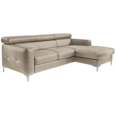 Mivano Ecksofa Sammy, Ledersofa in L-Form mit Kopfteilverstellung und moderner Steppung, 227 x 74 x 187, Kunstleder, hellbraun Mivano Ecksofa Sammy, Ledersofa in L-Form mit Kopfteilverstellung und moderner Steppung, 227 x 74 x 187, Kunstleder, hellbraun